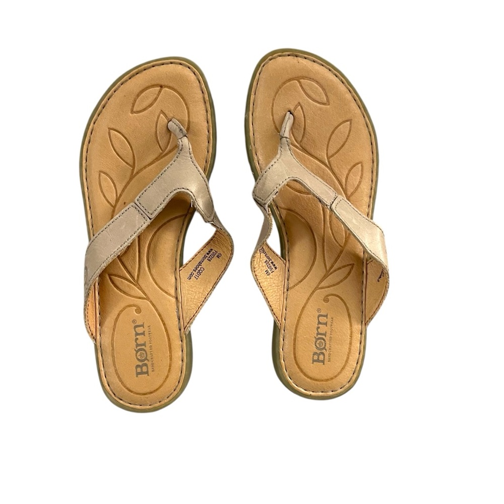 Born Concepts Soft Comfort Thong Sandals Taupe Leather Summer Womens 6
